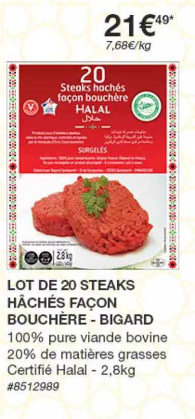 lot de 20 steaks hachés  façon bouchère - bigard