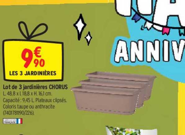 lot de 3 jardinières chorus