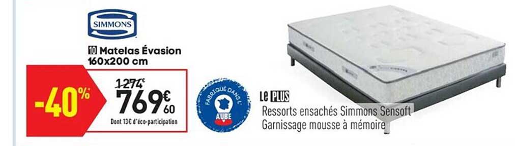 matelas évasion 160x200 cm simmons