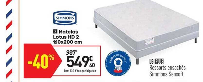 matelas lotus hd 2 160x200 cm simmons