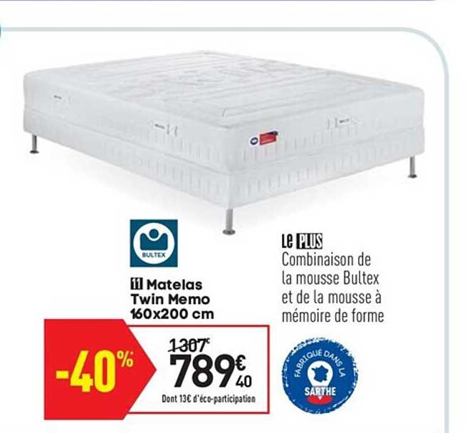 matelas twin memo 160x200 cm bultex