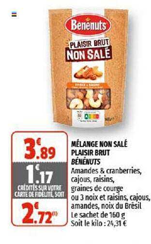 mélange non salé plaisir brut bénénuts