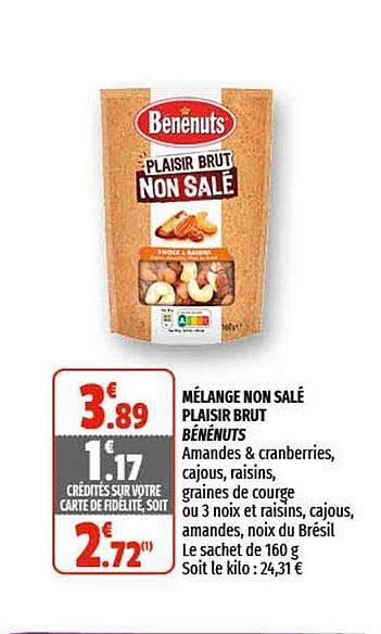 mélange non salé plaisir brut bénénuts