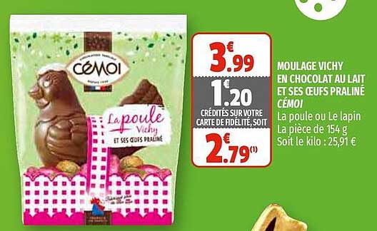 moulage vichy en chocolat au lait et ses oeufs praliné cémoi