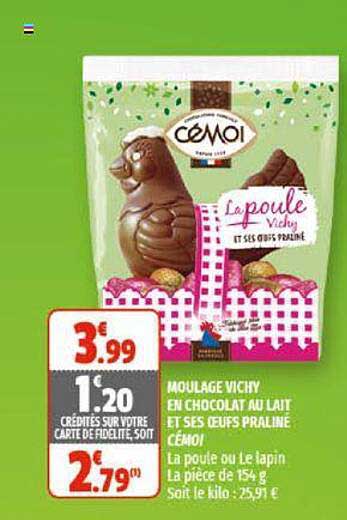moulage vichy en chocolat au lait et ses oeufs praliné cémoi