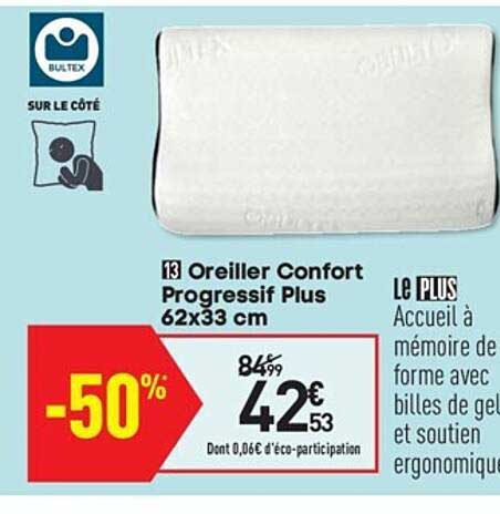 Oreiller Confort Progressif Plus 62x33 Cm