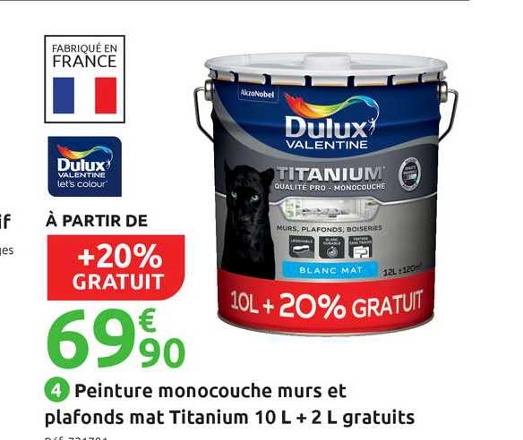 peinture monocouche murs et plafonds mat titanium 10 l + 2 l gratuits dulux valentine