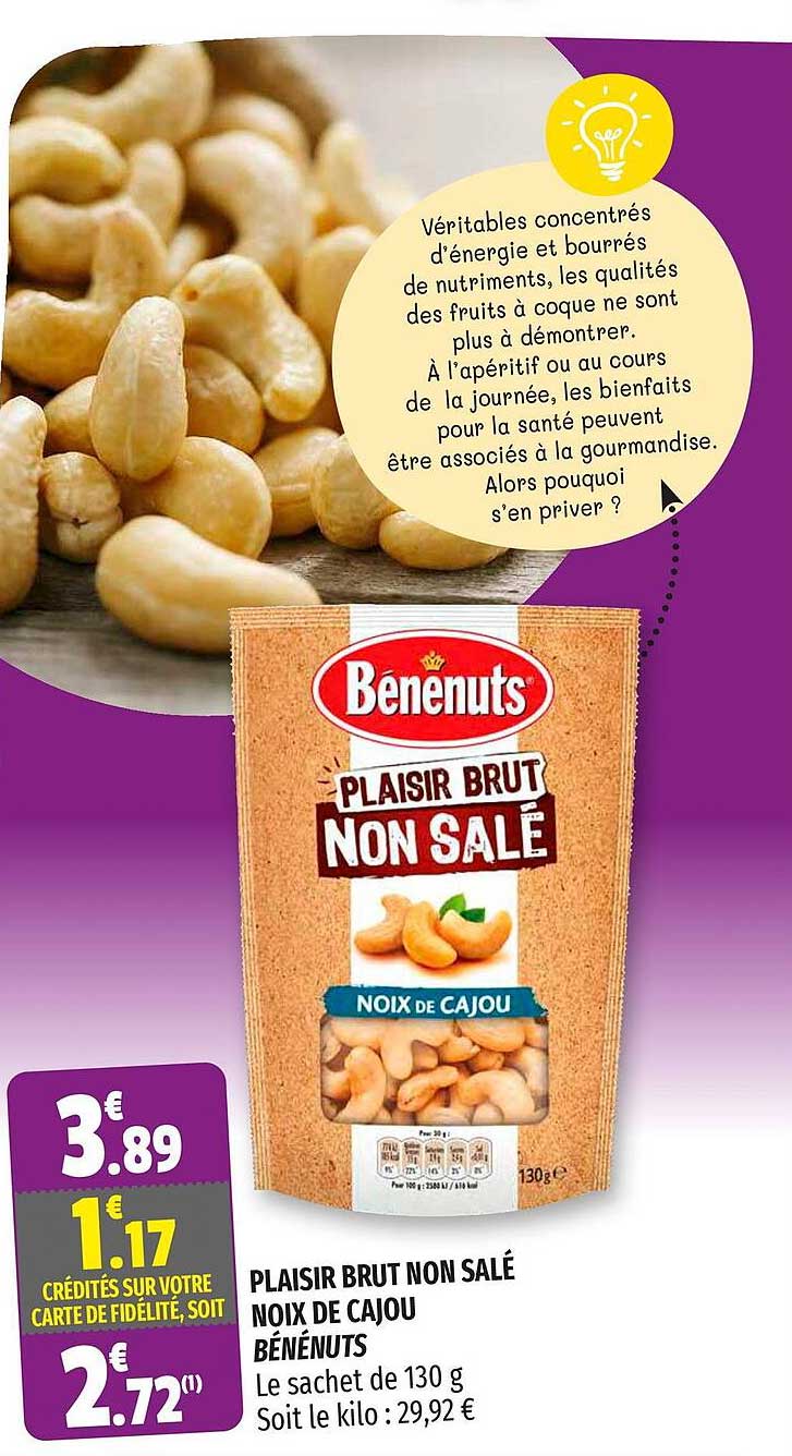 plaisir brut non salé noix de cajou bénénuts