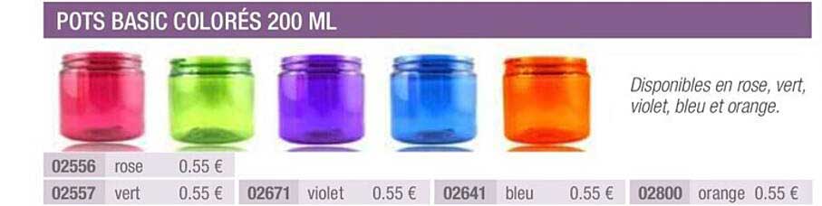 pots basic colorés 200 ml