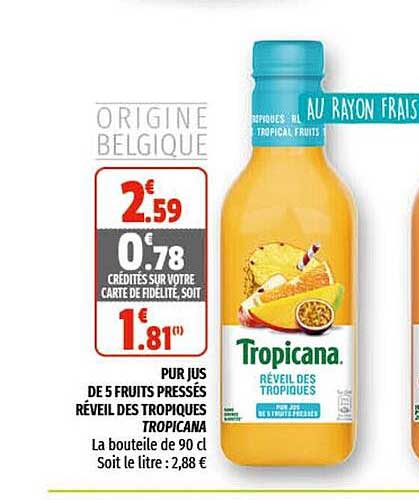pur jus de 5 fruits pressés réveil des tropiques tropicana