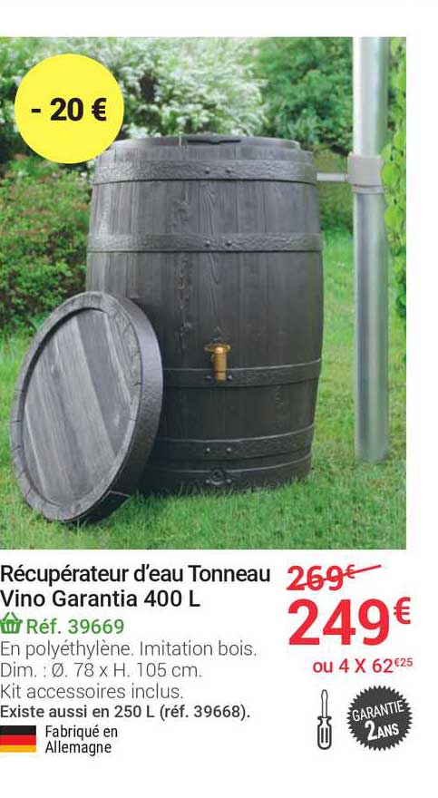 récupérateur d'eau tonneau vino garantia 400 l