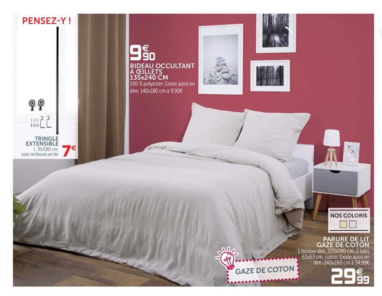 rideau occultant à œillets 135 x 240 cm, tringle extensible, parure de lit gaze de coton