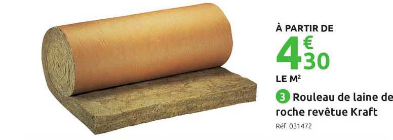 rouleau de laine de roche revêtue kraft