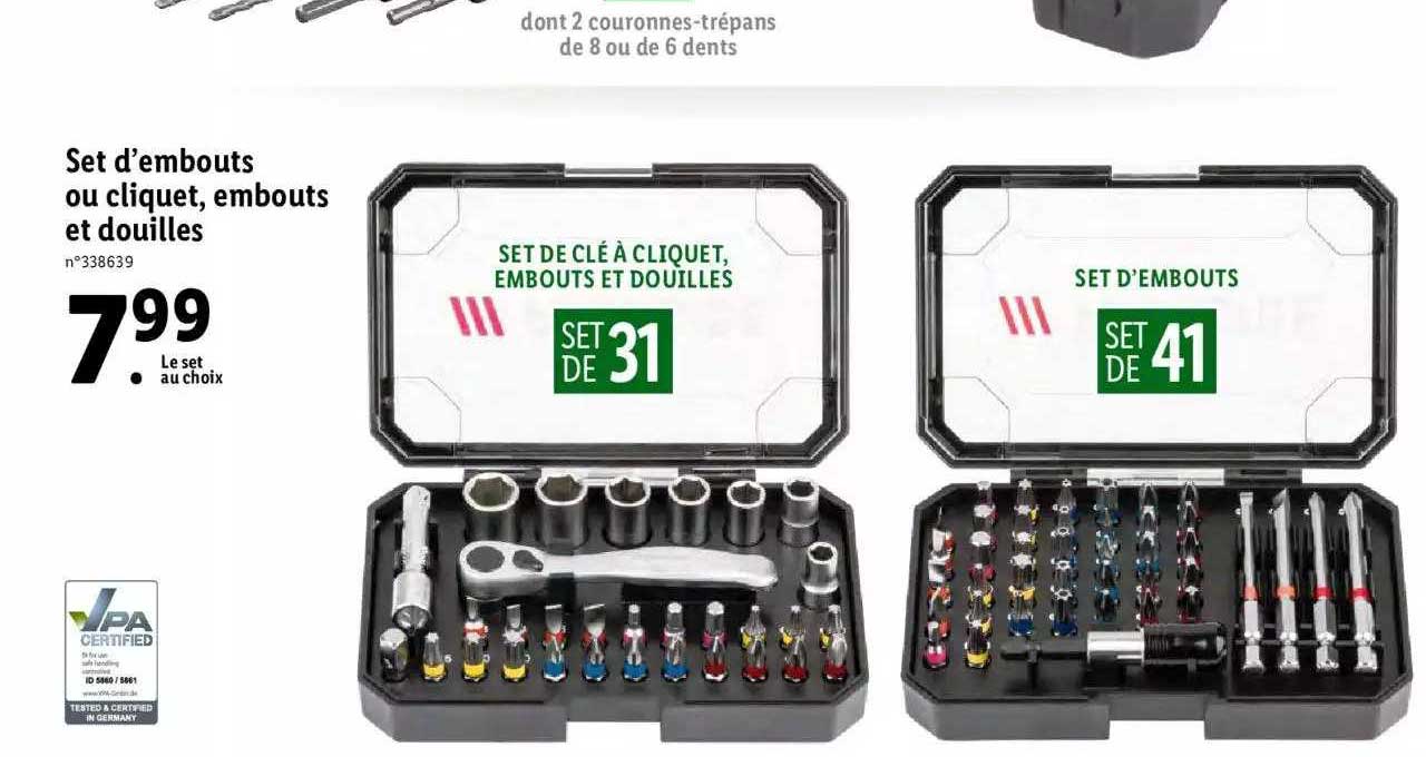 set d'embouts ou cliquet, embouts et douilles