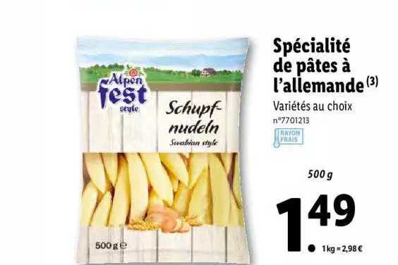spécialité de pâtes à l'allemande alpen fest