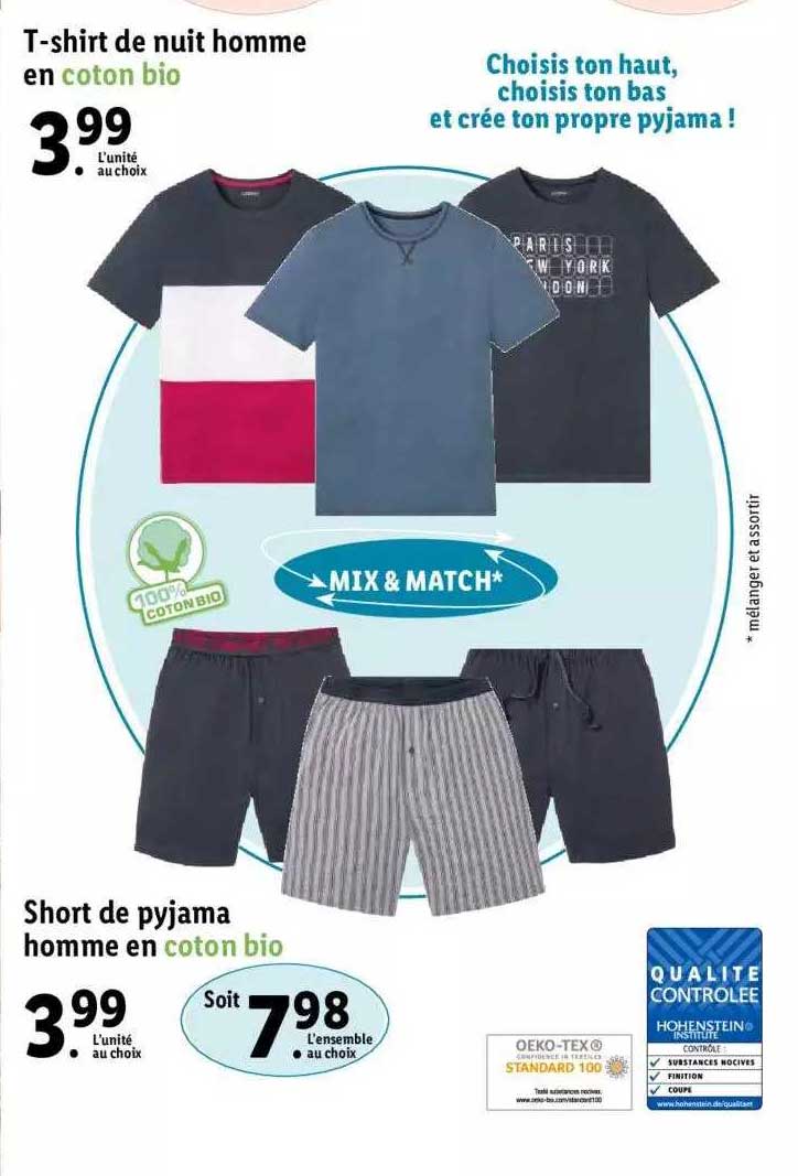 t-shirt de nuit homme en coton bio, short de pyjama homme en coton bio