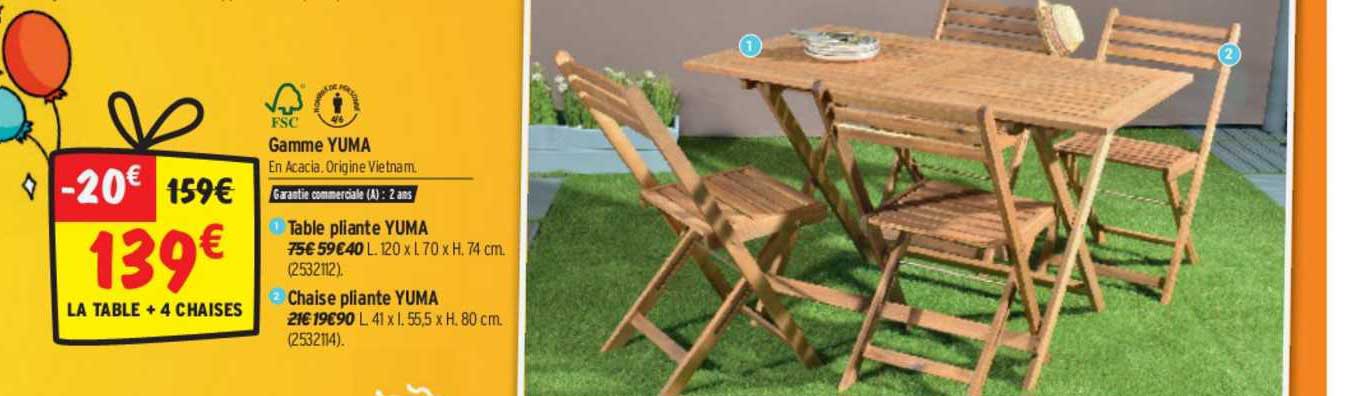 table pliante yuma, chaise pliante yuma