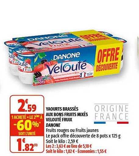 yaourts brassés au bons fruits mixés velouté fruix danone