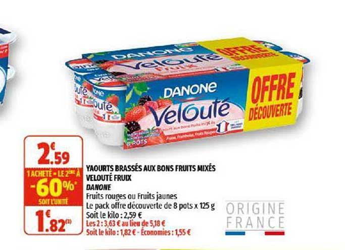 yaourts brassés aux bons fruits mixés velouté fruitx danone