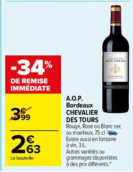 a.o.p. bordeaux chevalier des tours