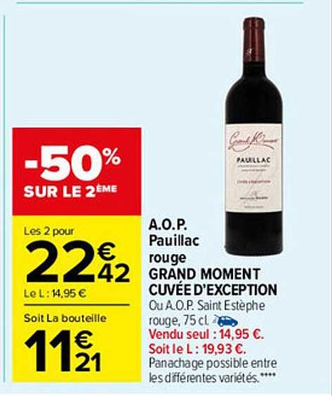 a.o.p. pauillac rouge grand moment cuvée d'exception