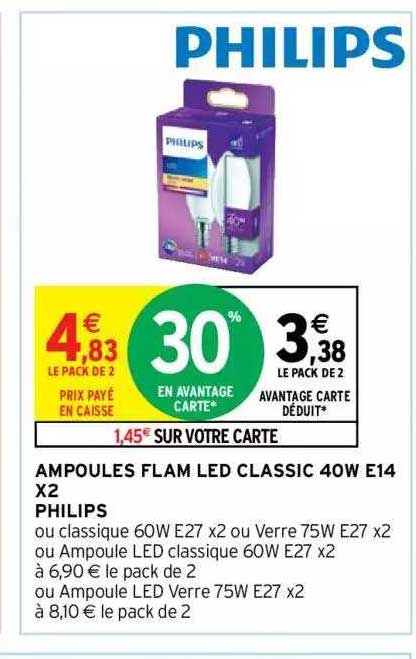 ampoules flam led classic 40w e14 x2 philips