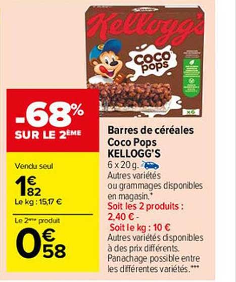 barres de céréales coco pops kellogg's
