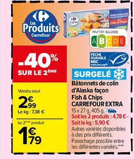 bâtonnets de colin d'alaska façon fish & chips carrefour extra