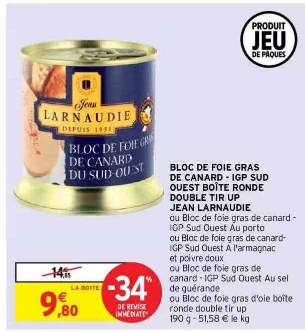 bloc de foie gras de canard - igp sud ouest boîte ronde double tir up jean larnaudie