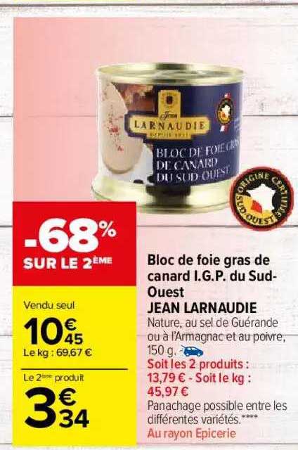 bloc de foie gras de canard i.g.p. du sud-ouest jean larnaudie