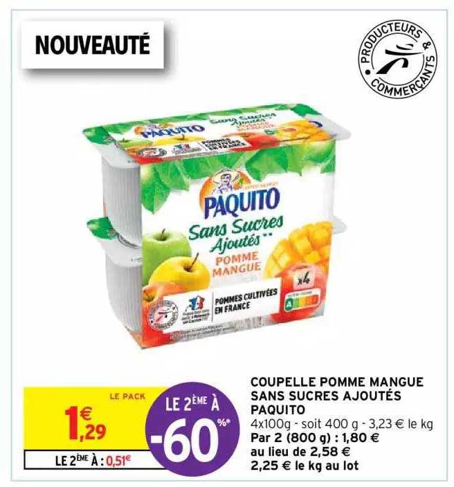 Coupelle Pomme Mangue Sans Sucres Ajoutés Paquito