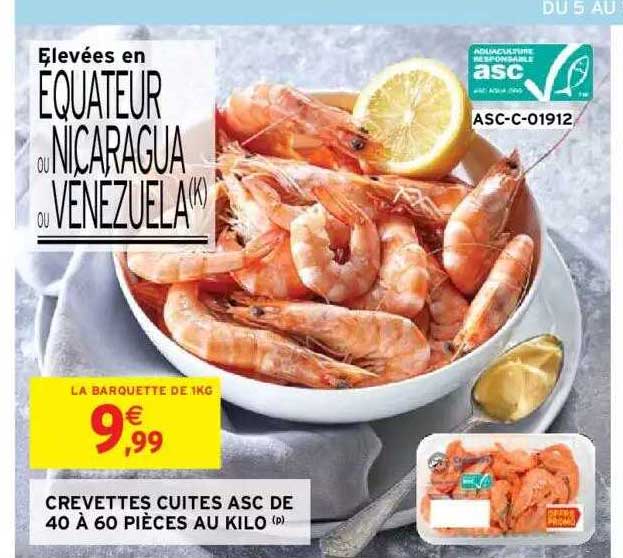 crevettes cuites asc de 40 à 60 pièces au kilo
