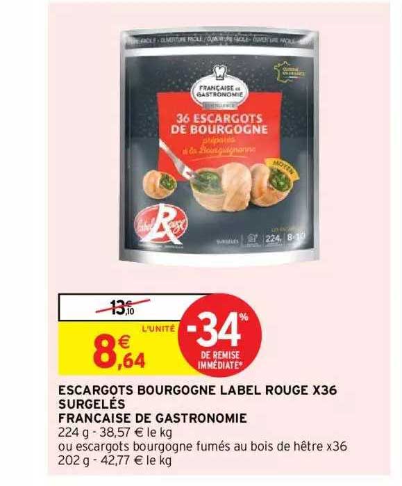 escargots bourgogne label rouge x36 surgelés française de gastronomie