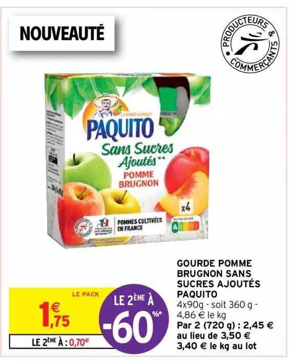 gourde pomme brugnon sans sucres ajouté paquito