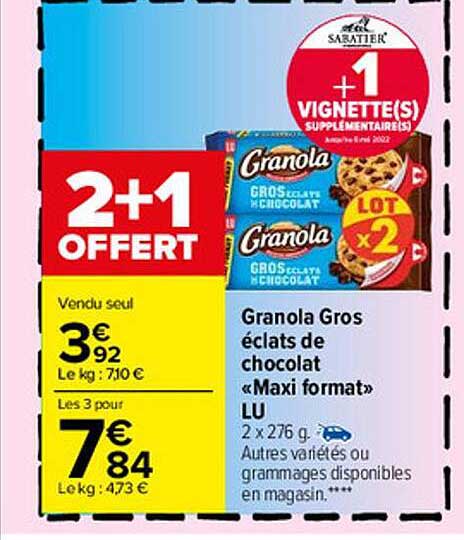 granola gros éclats de chocolat "maxi format" lu