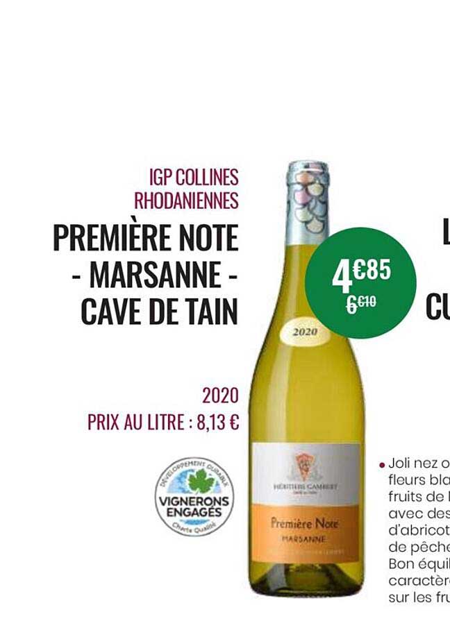 igp collines rhodaniennes première note - marsanne- cave de tain 2020