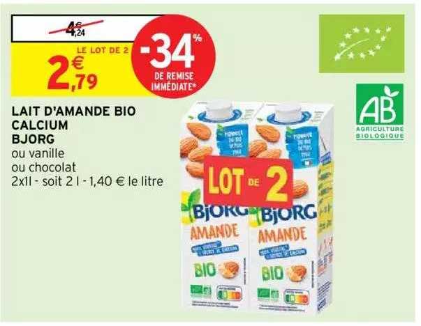 lait d'amande bio calcium bjorg