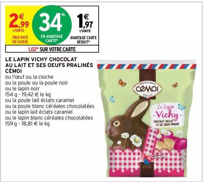 le lapin vichy chocolat au lait et ses oeufs pralinés cémoi