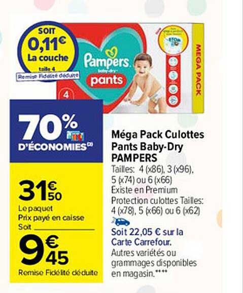 méga pack culottes pants baby-dry pampers