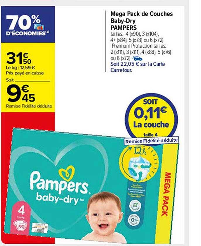 méga pack de couches baby-dry pampers