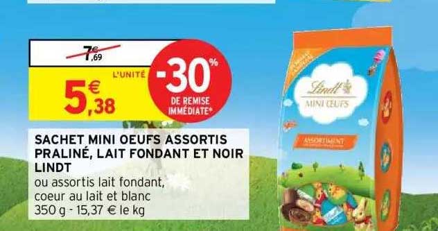 Sachet Mini Oeufs Assortis Praliné, Lait Fondant Et Noir Lindt