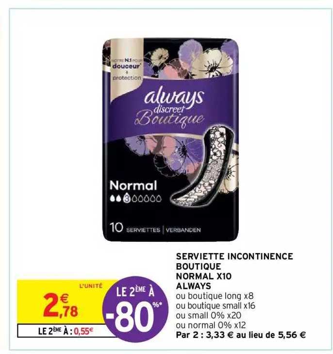 serviette incontinence boutique normal x10 always