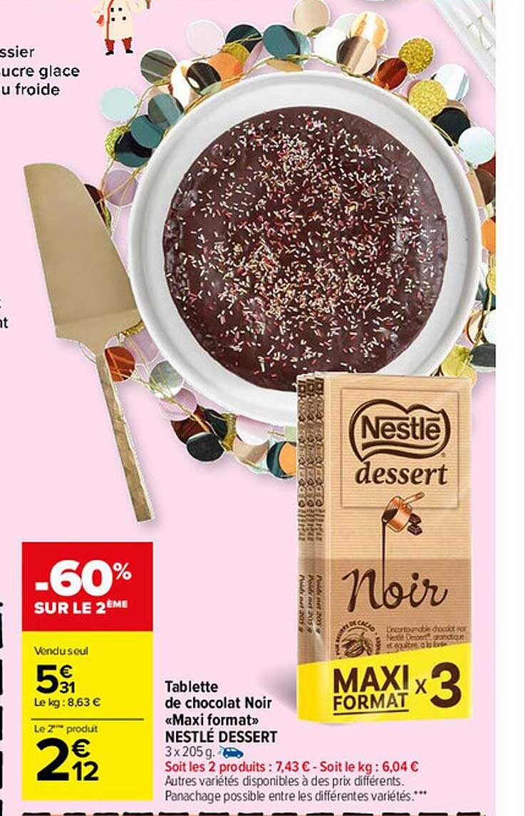 tablette de chocolat noir "maxi format" nestlé dessert