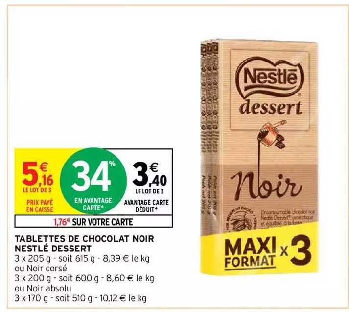 Tablettes De Chocolat Noir Nestlé Dessert