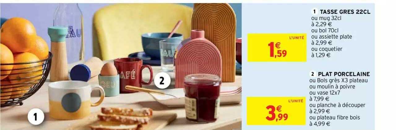 Tasse Grès 22 Cl, Plat Porcelaine