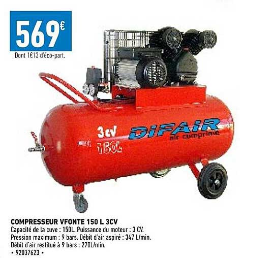 compresseur vfonte 150l 3cv difair