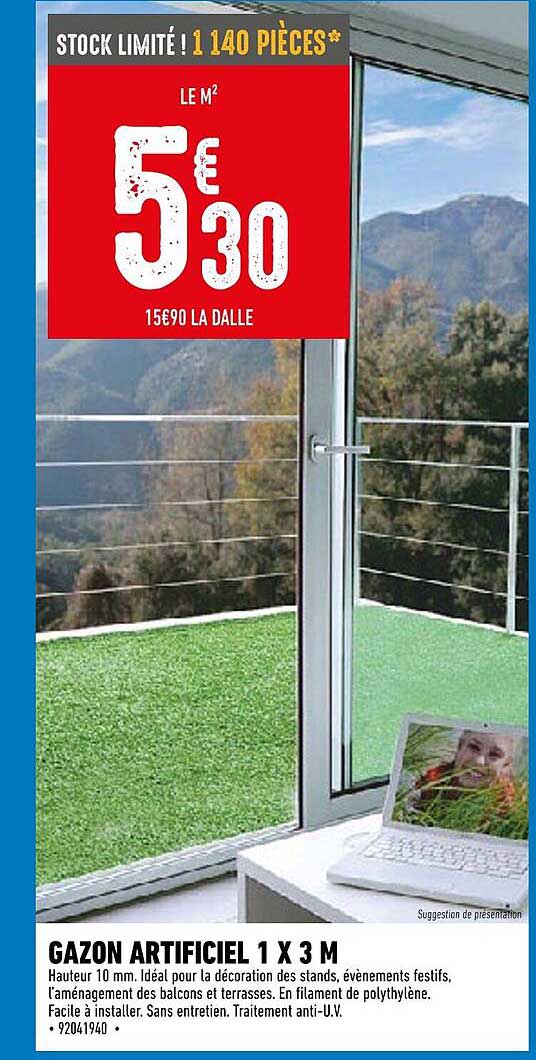 gazon artificiel 1 x 3 m