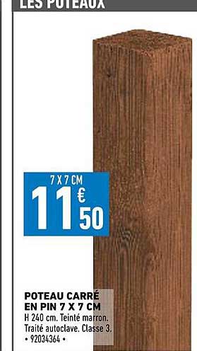 Poteau Carré En Pin 7 X 7 Cm