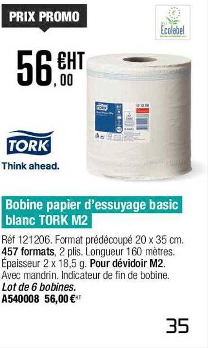 bobine papier d'essuyage basic blanc tork m2