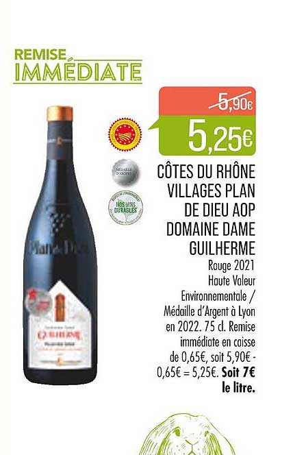 côtes du rhône villages plan de dieu aop domaine dame guilherme